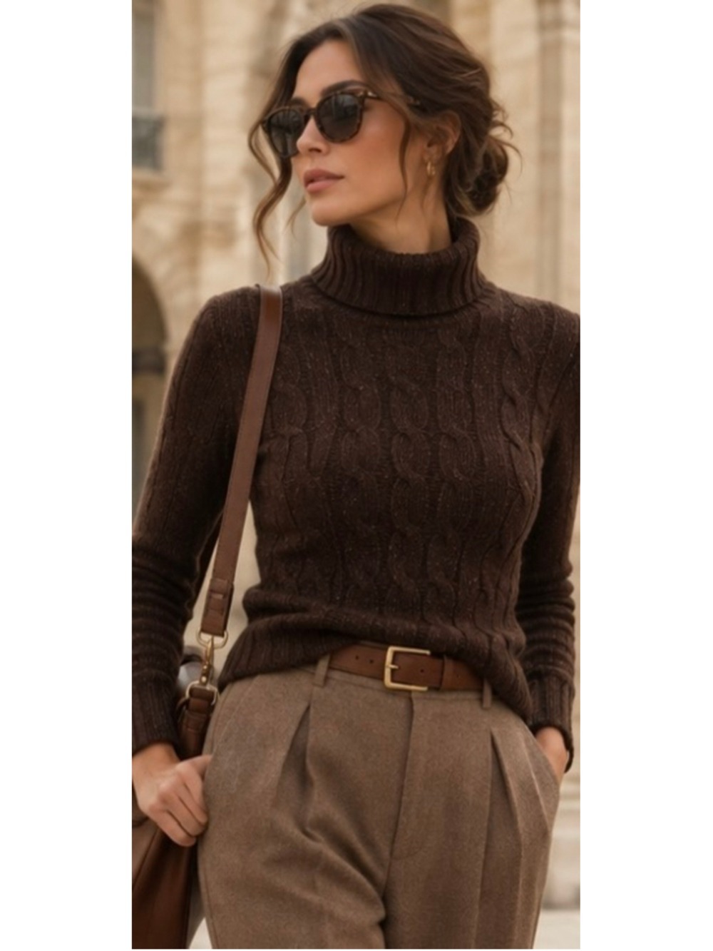 Ralph Lauren Cashmere Cable Knit Turtleneck Sweater Brown Metallic Size M New! - Picture 1 of 5